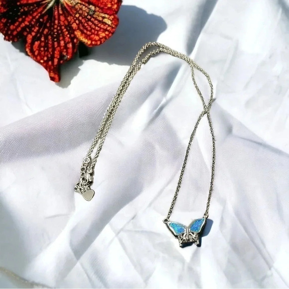 1 LEFT! Blue Silver Butterfly Necklace - Picture 1 of 2